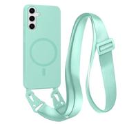 FMPCUON Magnétique Coque avec Cordon pour Samsung Galaxy S24/S25, [Compatible avec MagSafe] TPU Bumper Silicone Etui Housse avec Cordon Réglable Lanyard Case,Vert Clair