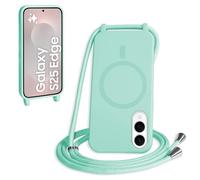 FMPCUON Magnétique Coque avec Cordon pour Samsung Galaxy S25 Edge, [Compatible avec MagSafe] Etui Collier Réglable Téléphone Étui Portable Lanyard Case Protection Complète Cover,Vert Clair