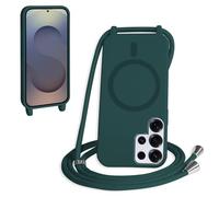 FMPCUON Magnétique Coque avec Cordon pour Samsung Galaxy S25 Ultra, [Compatible avec MagSafe] Etui Collier Réglable Téléphone Étui Portable Lanyard Case Protection Complète Cover,Vert