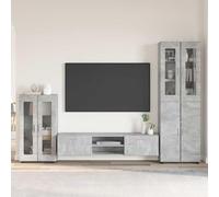 FMPGJLYH Florin Ensemble de meubles TV avec espace de rangement, gris béton | Surface mate, matériau en bois robuste, buffet et meuble haut inclus