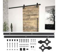 FMPGJLYH Kit de ferrures pour porte coulissante - 200 cm - En acier - Noir | Glissement en douceur, design peu encombrant, guide au sol inclus
