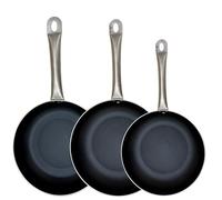 FMprofessional Lot de 3 poêles professionnelles 20/24/24 cm de profondeur, en aluminium, légères et résistantes, adaptées pour l'induction et tous types de feux, double couche, structure en nid