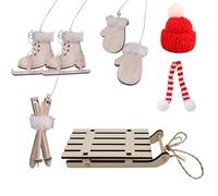 FMPXYYA Accessoires Maison de poupée Noël - 7 pièces traîneau Miniature avec Patins à Glace, Skis, Gants, Bonnet, écharpe - déco Hiver 1:12 pour lutins et Enfants