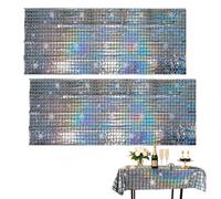 FMPXYYA Camino De Mesa pour Fiesta Disco 2 Piezas Argent Brillant Rideau Et Mantel À Lentejuelas Décoration Années 70 80 Anniversaire Graduation