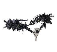 FMPXYYA Couronne Gothique Noire Dentelle Florale Vintage réglable avec crâne de Corbeau et 2 Tatouages temporaires araignée - Accessoire élégant pour Cosplay, Mariage, Halloween, Festival - Taille u