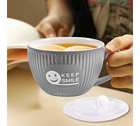 fMSDD Bol à soupe avec poignée, en céramique, grande tasse à soupe avec couvercle, passe au micro-ondes, grande tasse pour des nouilles instantanées rapides ou des repas faciles, sourire amusant