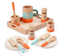 FMSKS Services à Thé en Bois pour Enfants, Accessoire Cuisine Enfant, Service à thé avec Couverts,Jeux de Rôle Tea Party, Dinette Enfant,Cadeau Anniversaire pour Garçon Fille de 3+ Ans