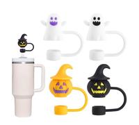 FmtwPhn Couvercle pour Pailles | Lot Décorations Citrouille Fantôme Pailles | Accessoires de Boisson Effrayants 4 Pièces pour Décoration de Verres, Cuisine, Fête, Repas et