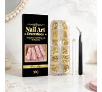 FmtwPhn Strass Pour Ongles | Paillettes Dorées 3D avec Pince,Fournitures de Décoration d'Ongles - pour Femmes et Filles Décorations pour Fausses Pointes Françaises Anniversaire Noël Mariage Rencontres