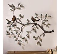 FMXYMC Oiseau Mural Art déco, Une Paire d'oiseaux d'amour sur Les Branches, Sculpture Murale en métal à Suspendre, décoration Murale en Fer forgé rétro, 22,8"x 18,8"