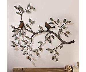 FMXYMC Oiseau Mural Art déco, Une Paire d'oiseaux d'amour sur Les Branches, Sculpture Murale en métal à Suspendre, décoration Murale en Fer forgé rétro, 22,8"x 18,8"