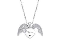 Fmxypet Collier d'ange personnalisé, Pendentif en forme de cœur gravé avec nom personnalisé et CZ, Cadeau commémoratif pour maman et épouse