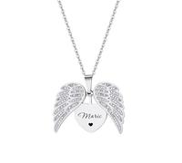 Fmxypet Collier d'ange personnalisé, Pendentif en forme de cœur gravé avec nom personnalisé et CZ, Cadeau commémoratif pour maman et épouse