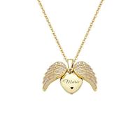Fmxypet Collier d'ange personnalisé, Pendentif en forme de cœur gravé avec nom personnalisé et CZ, Cadeau commémoratif pour maman et épouse