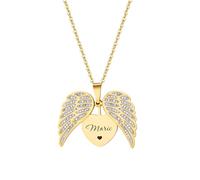 Fmxypet Collier d'ange personnalisé, Pendentif en forme de cœur gravé avec nom personnalisé et CZ, Cadeau commémoratif pour maman et épouse