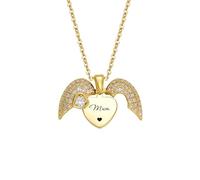 Fmxypet Collier d'ange personnalisé, Pendentif en forme de cœur gravé avec nom personnalisé et CZ, Cadeau commémoratif pour maman et épouse