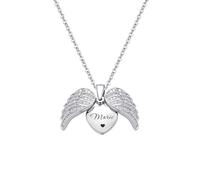 Fmxypet Collier d'ange personnalisé, Pendentif en forme de cœur gravé avec nom personnalisé et CZ, Cadeau commémoratif pour maman et épouse