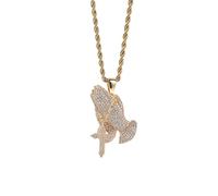 Fmxypet Pendentif à la Main en Prière Gelée, Collier en Argent Sterling Pendentif en Croix Gelée avec CZ pour Bijoux Hip Hop Hommes