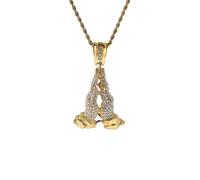 Fmxypet Pendentif à la Main en Prière Gelée, Collier en Argent Sterling Pendentif en Croix Gelée avec CZ pour Bijoux Hip Hop Hommes