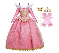 FMYFWY Costume de Carnaval Filles Princesse Robe de Aurora La Belle au Bois Dormant Déguisements Cosplay Halloween Noël Fête Robe de Soirée Cérémonie Anniversaire Robes avec Accessoires 9-10 ans