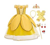FMYFWY Costume de Carnaval Filles Princesse Robe de Belle Déguisements de la Beauté et la Bête Halloween Noël Robe de Anniversaire Soirée Cérémonie Robes avec Accessoires 4 ans