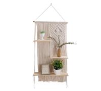 Fmzrbnih Boho Wall Shewves Set - Rack D'affichage De en Bois À 3 Niveaux, Support De Rangement Flottant Rustique | Organisateur Suspendu De Macrame, Unité De Plateau De Tapisserie Décorative, AC