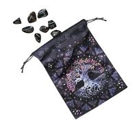 Fmzrbnih Pochette de carte de tarot - Sac de Tarot Imprimé Arbre de Vie avec Cordon, Sac de rangement en flanelle Tarot Deck pour accessoires de tarot Oracle Decks | Dice Runes Gems, 5.12x7.09inches