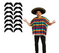 FNA FASHIONS® Lot de 12 moustaches fantaisie noires pour déguisement de motard mexicain des années 70 Movember 118 - Faux cheveux moustache