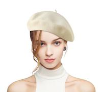 Fnaobai Béret en laine pour femme - Béret français classique - Pour l'automne et l'hiver, blanc, Taille unique