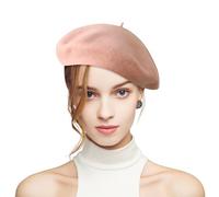 Fnaobai Béret en laine pour femme - Béret français classique - Pour l'automne et l'hiver, rose, Taille unique