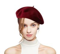 Fnaobai Béret en laine pour femme - Béret français classique - Pour l'automne et l'hiver, rouge vin, Taille unique