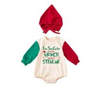 Fnaobai - Grenouillère pour nouveau-né/bébé fille garçon avec bonnet pour Noël. Tenue d'automne et d'hiver à manches longues, sweat-shirt mignon, beige, 12-18 Months