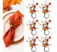 Fnaobai Lot de 6 ronds de serviette d'automne en forme de citrouille | Citrouille en velours, feuille d'érable, décorations de table de Thanksgiving, banquet d'automne, dîner de vacances
