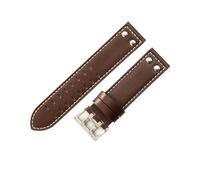 FNBDDX Bracelets en cuir à Double rangée de trous, 20mm 22mm, adaptés Hamilton, for bracelet montre Seiko, rivets, ceintures d'aviation for hommes(Coffee White-Steel,20mm)