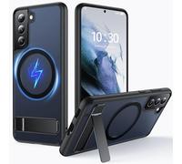 FNDMIL Coque pour Samsung Galaxy S21 Plus avec MagSafe [Béquille Réglable][Charge en Position Debout][Militaire Antichoc] Pare-Chocs en Silicone Souple Mat Translucide pour S21 Plus Mince, Noir