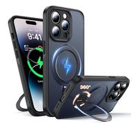 FNDMIL Support Magnétique à Rotation 360° Coque pour iPhone 14 Pro Max Compatible avec Mag-Safe,Béquille Invisible,Protection Caméra,Antidérapant,Résistance Chocs Militaire,Mince Translucide Mat,Noir