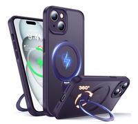 FNDMIL Support Magnétique à Rotation 360° Coque pour iPhone 15 Plus Compatible avec Mag-Safe,Béquille Invisible,Protection Caméra,Antidérapant,Résistance Chocs Militaire,Mince Translucide Mat,Violet