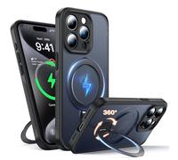 FNDMIL Support Magnétique à Rotation 360° Coque pour iPhone 15 Pro Max Compatible avec Mag-Safe,Béquille Invisible,Protection Caméra,Antidérapant,Résistance Chocs Militaire,Mince Translucide,Noir