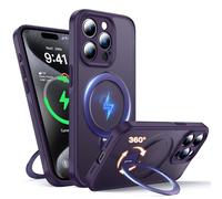 FNDMIL Support Magnétique à Rotation 360° Coque pour iPhone 15 Pro Max Compatible avec Mag-Safe,Béquille Invisible,Protection Caméra,Antidérapant,Résistance Chocs Militaire,Mince Translucide,Violet