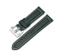 FNDWJ Bracelet de montre en cuir véritable pour Panerai peau de vache Bracelet de cheval fou hommes Bracelet Bracelet de montre lisse 20mm 22mm 24mm 26mm(Green-Silver,20mm)