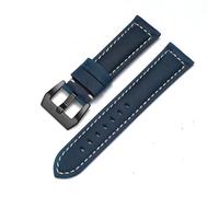 FNDWJ Bracelet de montre en cuir véritable pour Panerai peau de vache Bracelet de cheval fou hommes Bracelet Bracelet de montre lisse 20mm 22mm 24mm 26mm(Blue-Black,20mm)