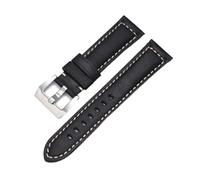 FNDWJ Bracelet de montre en cuir véritable pour Panerai peau de vache Bracelet de cheval fou hommes Bracelet Bracelet de montre lisse 20mm 22mm 24mm 26mm(Black-Silver,20mm)