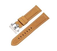 FNDWJ Bracelet de montre en cuir véritable pour Panerai peau de vache Bracelet de cheval fou hommes Bracelet Bracelet de montre lisse 20mm 22mm 24mm 26mm(Light Brown-Silver,22mm)