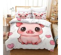 FNECEFBOZVCo Housse de Couette Cochon Kawaii ado | Super king（260x220cm）microfibre douce hypoallergénique fermeture éclair entretien facile chambre jeune idée cadeau