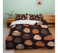 FNECEFBOZVCo Parure de lit Cochon d’Inde Dessin animé ado | Super king（260x220cm）microfibre douce hypoallergénique fermeture éclair entretien facile cocooning chambre animal cadeau