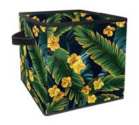 FNETJXF Bacs de rangement en tissu, bacs de rangement en forme de cube, paniers de rangement en tissu avec poignées, plantes tropicales modernes, fleurs et feuilles de palmier, bacs de rangement