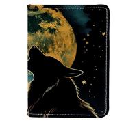 FNETJXF Étui portefeuille en similicuir pour passeport - Essentiels de voyage pour homme et femme - Lune nocturne, étoile et loup, Motif 3649, 10x14cm/4x5.5 in