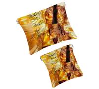 FNETJXF Lot de 2 trousses de maquillage en cuir synthétique pour femme, petite pochette de maquillage à fermeture automatique, pochette de rangement pour bijoux, motif pivoine, coq rétro floral, Motif