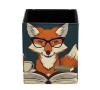 FNETJXF Organiseur de bureau, organiseur de bureau, panier à distance en cuir végétalien, motif renard, journée mondiale du livre, organiseur de bureau multifonction