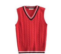 Fnfmrfmr Hommes Rayé Sans Manches Col En V Tricot Gilet Étudiant Gilet Pull Pulls Hauts red Asian 4XL is Eur 2L